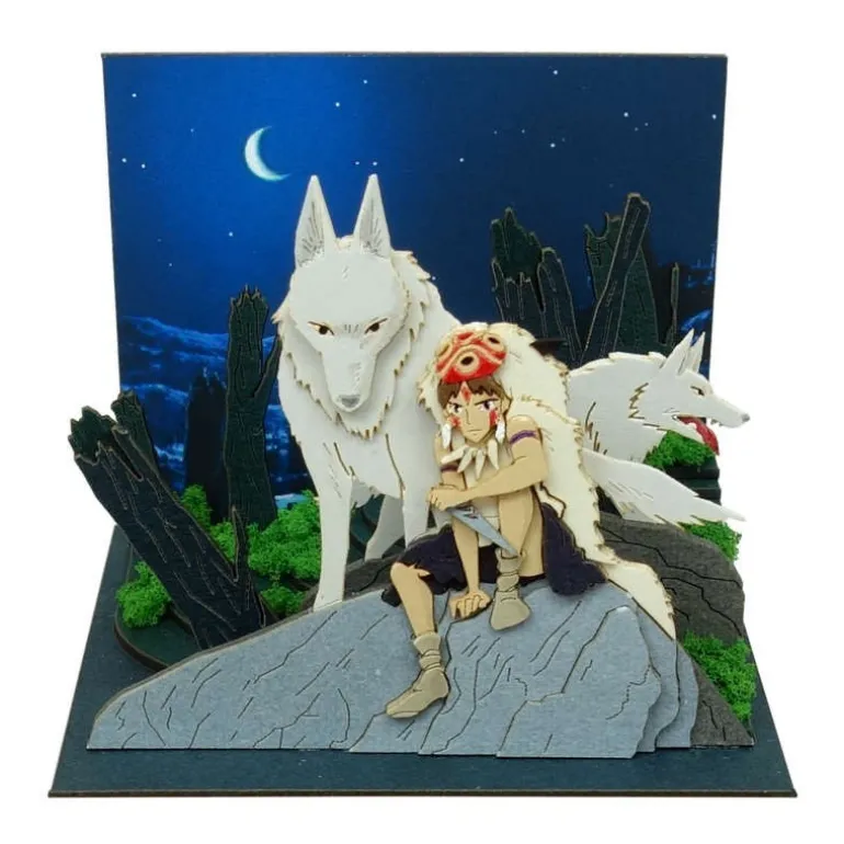 Loisirs Créatifs>Maison Ghibli Diorama papier San et Moro sur un rocher -Princesse Mononoké