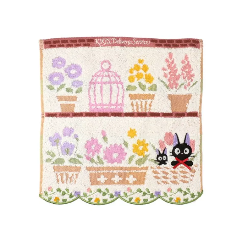 Linge De Maison>Maison Ghibli Mini Serviette Jiji et ses fleurs préférées 25x25 - Kiki la petite so