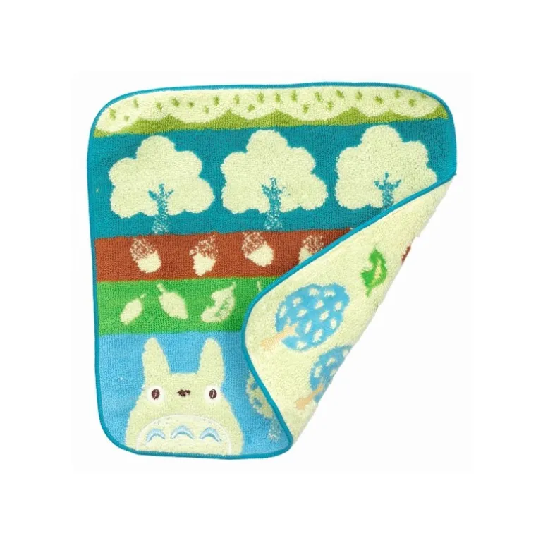 Linge De Maison>Maison Ghibli Mini Serviette Totoro Bleu Arbres et Noisettes 25x25 cm - Mon voisin