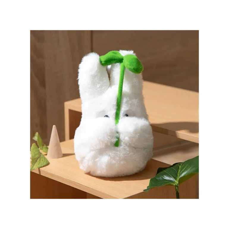 Peluches Nakayoshi>Maison Ghibli Peluche Nakayoshi Totoro Blanc avec feuille - Mon Voisin Totoro